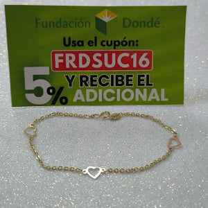 PULSERA ESPECIAL CON CORAZONES 14K 18 CM 1.2 GR (NUEVO)