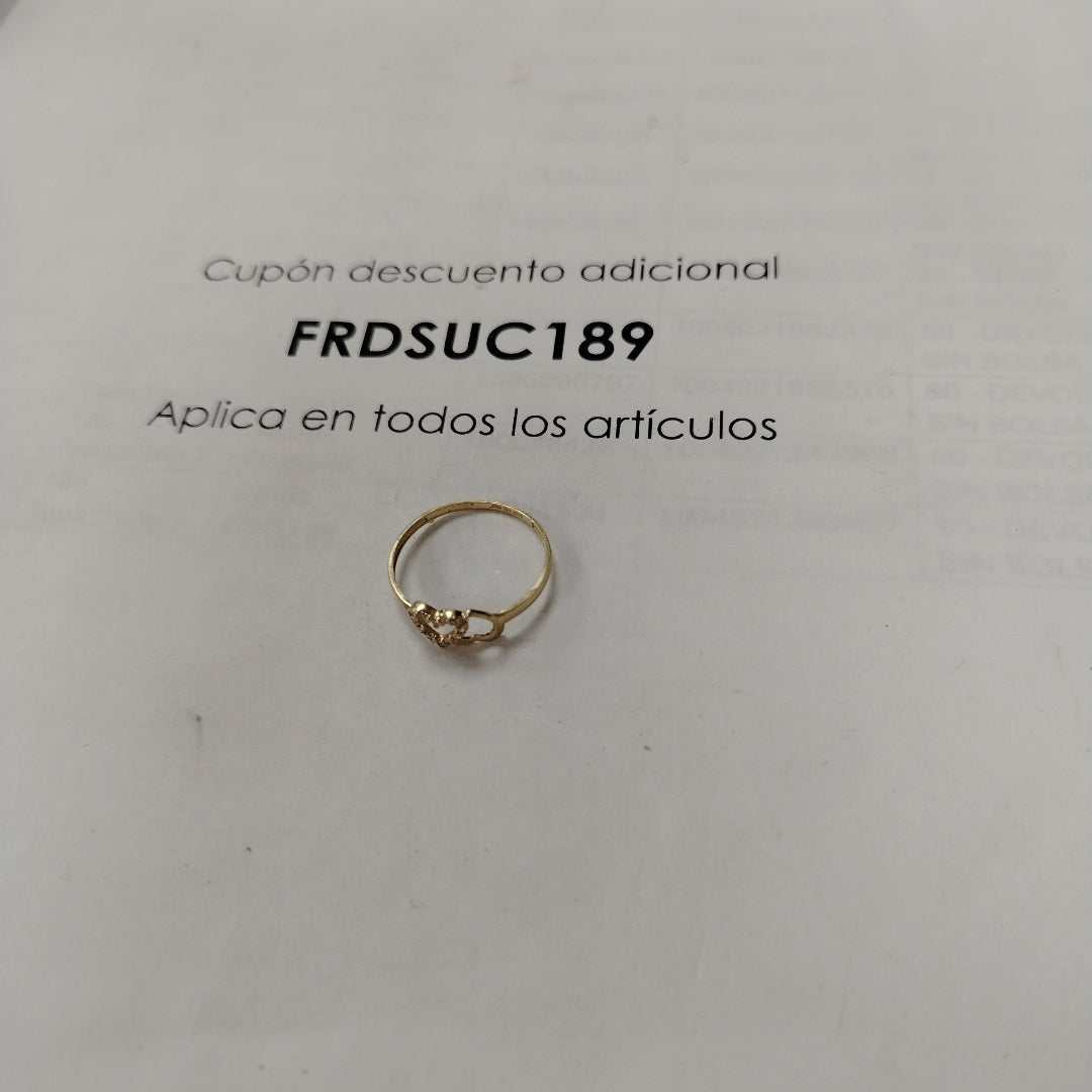 ANILLO ANILLITO CORAZONES UNIDOS C CIRCONIAS 14K 8 TALLA 0.8 GR (NUEVO)