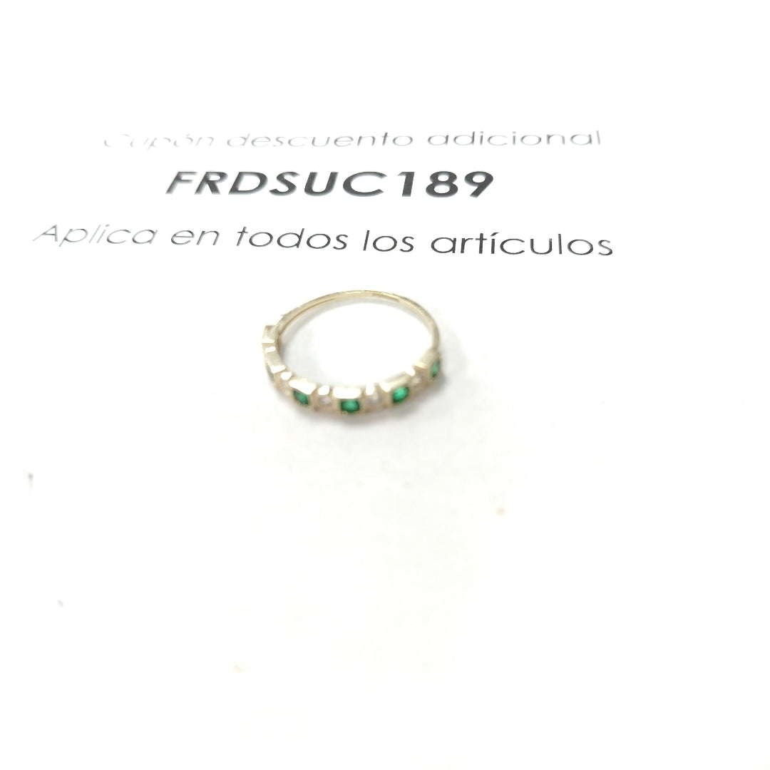ANILLOS TEJIDO ANILLITO C CIRCONIAS Y PIEDRAS VERDES 14K 9 1.5 GR (NUEVO)