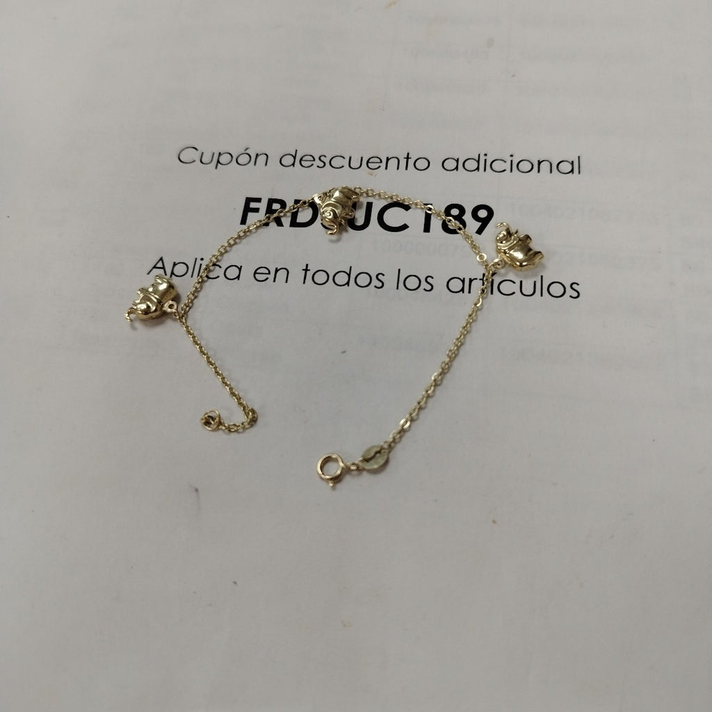 PULSERA ESPECIAL CON DIJES ELEFANTES 10K 18 CM 2.2 GR (NUEVO)