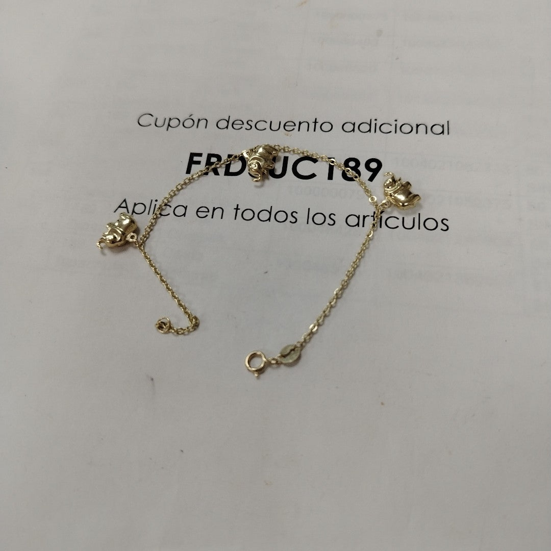 PULSERA ESPECIAL CON DIJES ELEFANTES 10K 18 CM 2.2 GR (NUEVO)