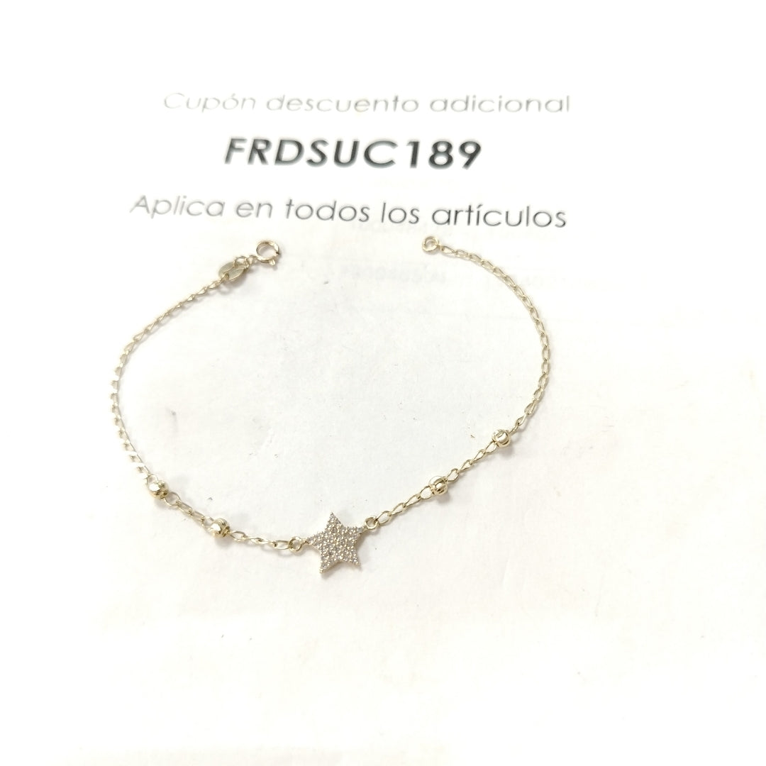 PULSERA ESPECIAL CON ESTRELLA Y CIRCONIAS 14K 18 CM 1.4 GR (NUEVO)