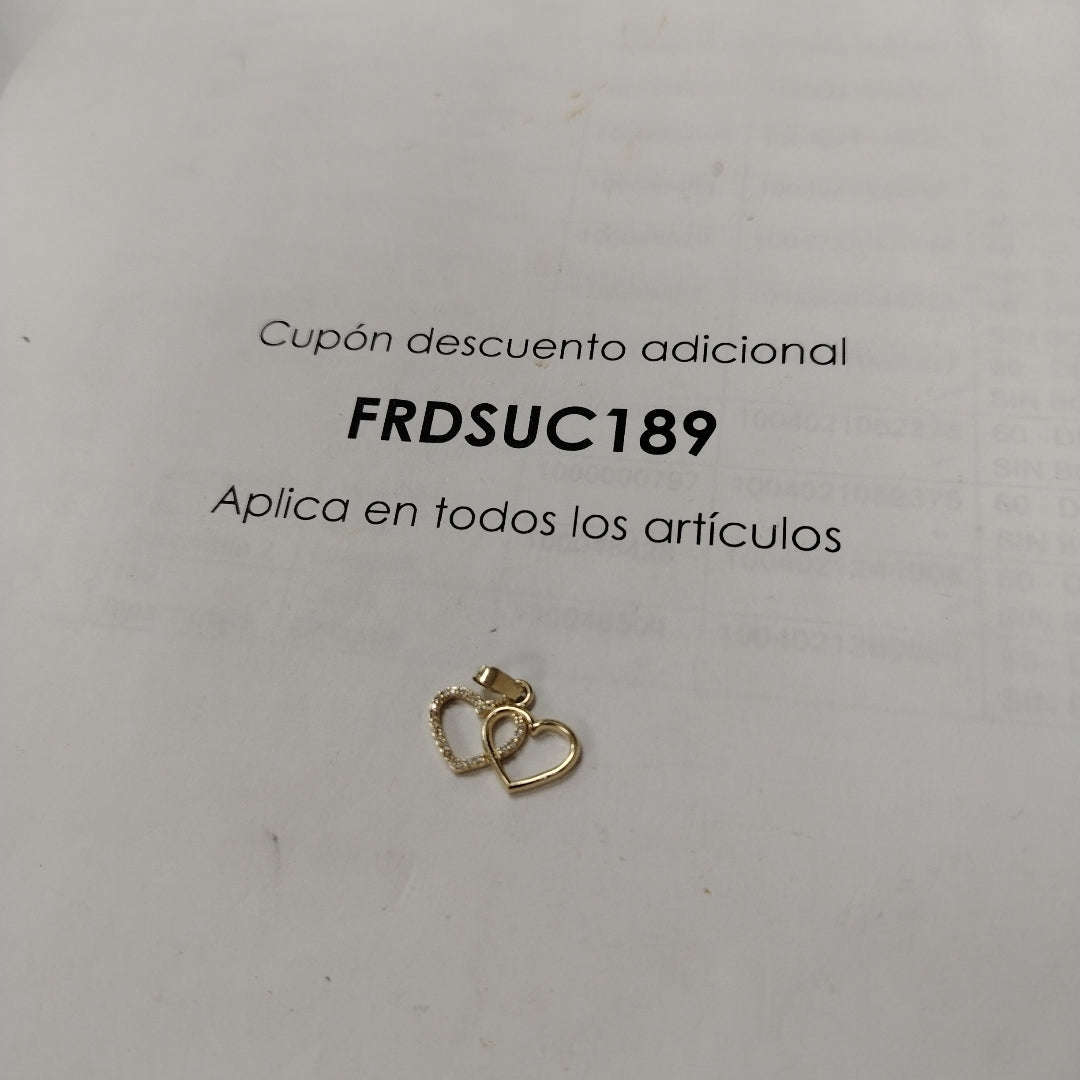 DIJE TEJIDO DOS CORAZONES CON CIRCONIAS 14K 1.4 GR (NUEVO)
