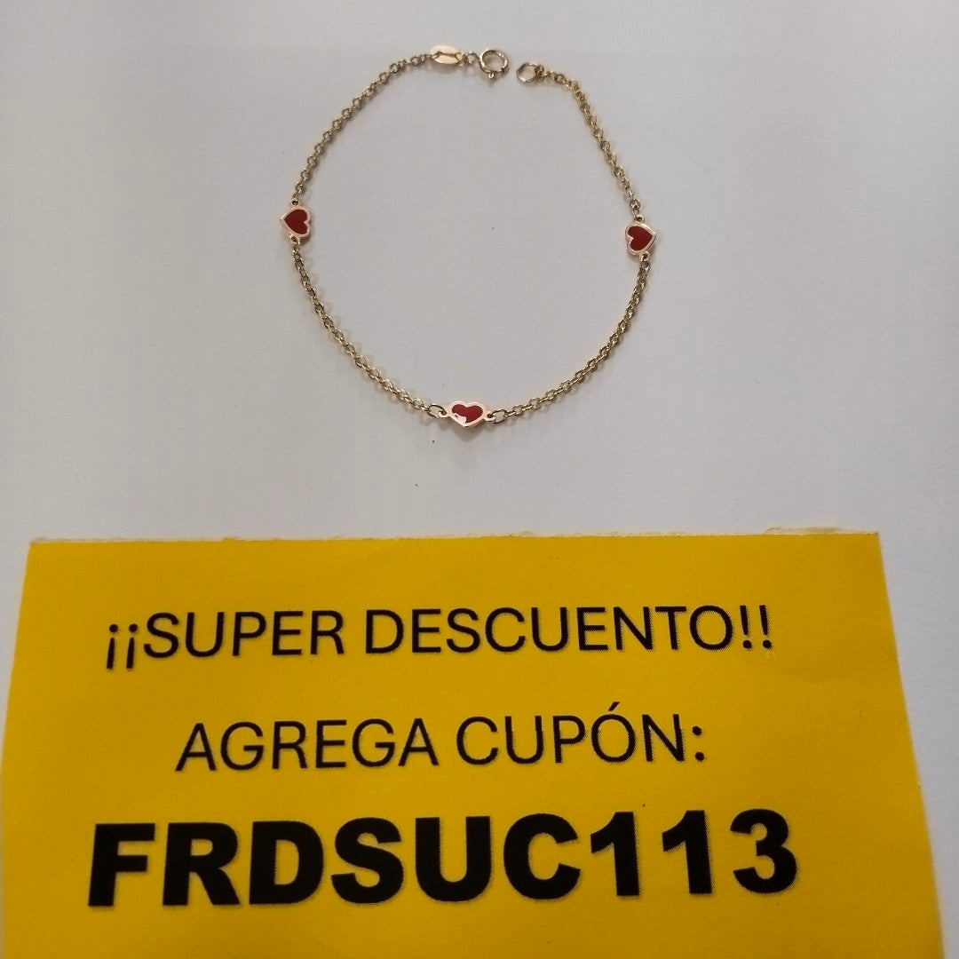 PULSERA ESPECIAL CON CORAZONES 14K 18 CM 1.3 GR (NUEVO)
