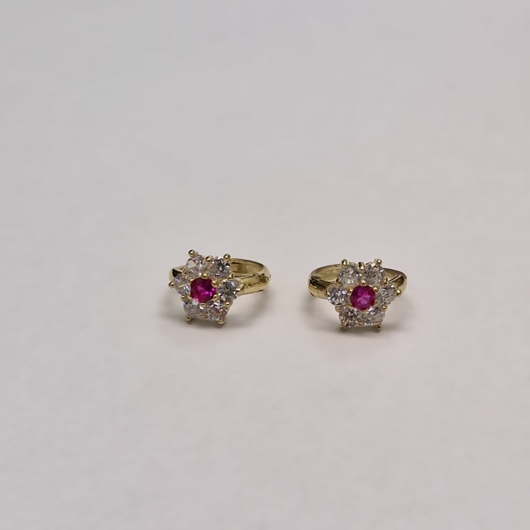 ARETES HUGGIES CON CIRCONIAS Y PIEDRA DE COLOR 14K 1.8 GR (NUEVO)