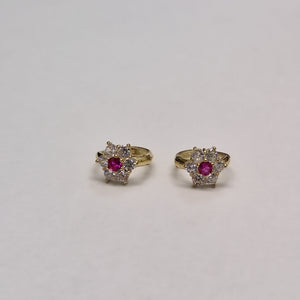 ARETES HUGGIES CON CIRCONIAS Y PIEDRA DE COLOR 14K 1.8 GR (NUEVO)