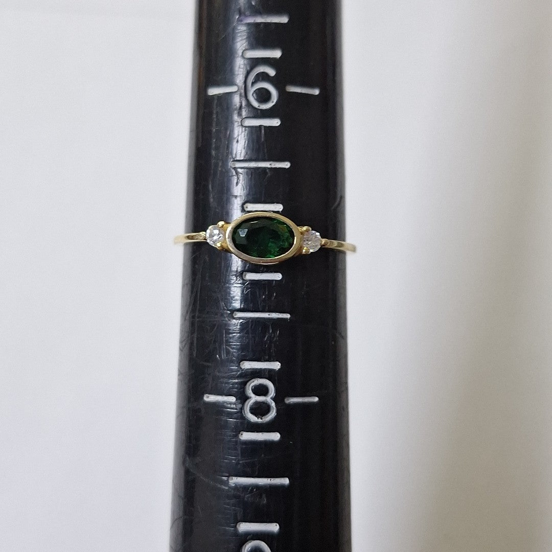 ANILLOS TEJIDO ANILLITO C CIRCONIAS Y PIEDRA VERDE 14K 7 1.2 GR (NUEVO)