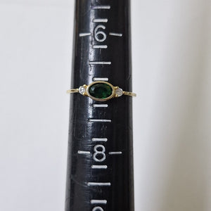ANILLOS TEJIDO ANILLITO C CIRCONIAS Y PIEDRA VERDE 14K 7 1.2 GR (NUEVO)