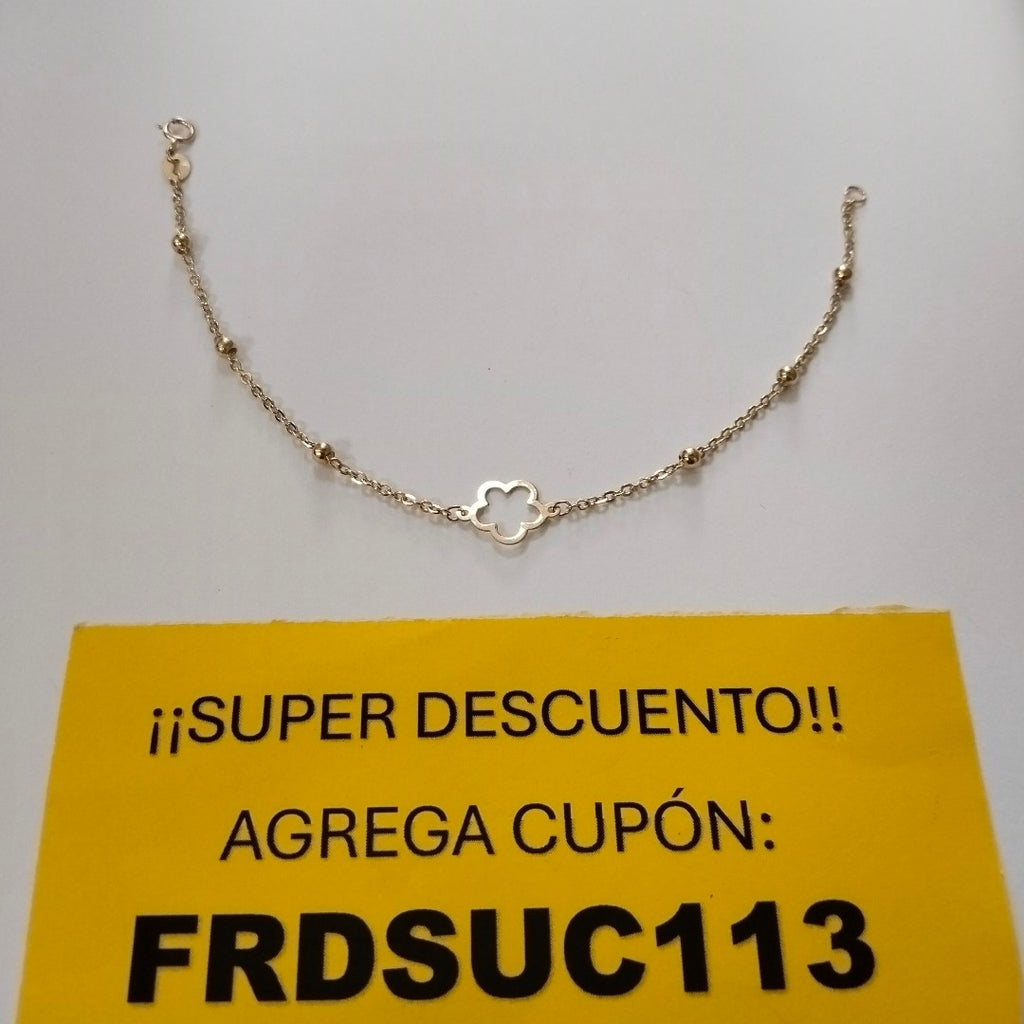 PULSERA TEJIDO ESPECIAL CON FLOR 14K 18 CM 1.6 GR (NUEVO)