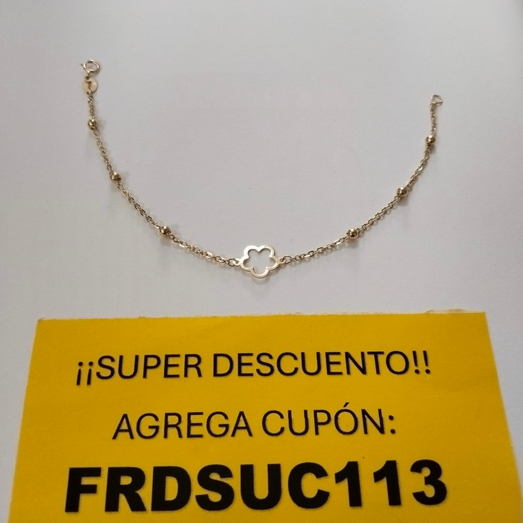 PULSERA TEJIDO ESPECIAL CON FLOR 14K 18 CM 1.6 GR (NUEVO)