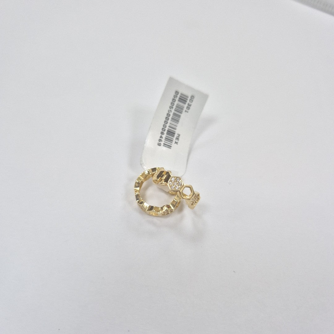 ARETES HUGGIES HEXAGONALES C CIRCONIAS 14K 2.8 GR (NUEVO)