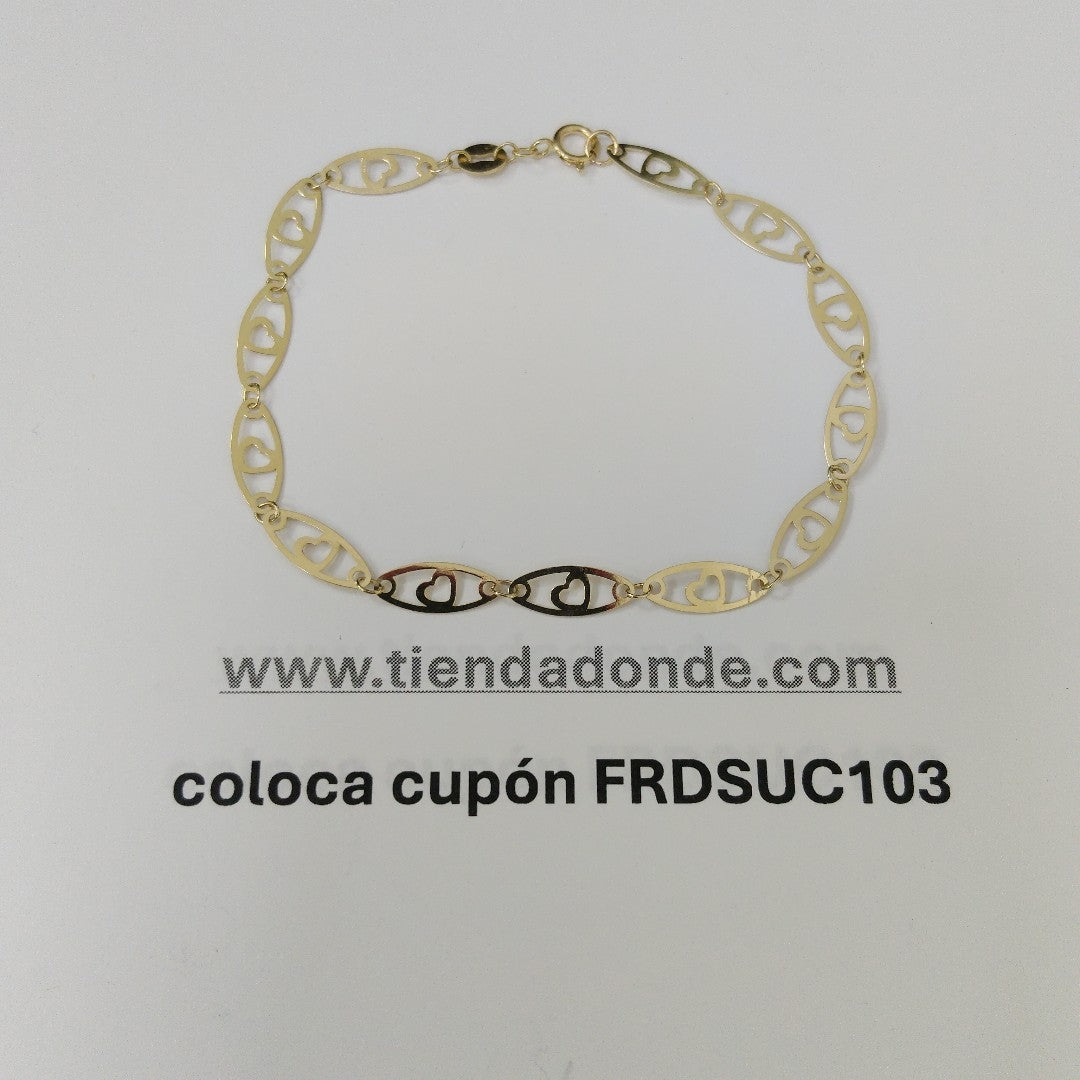 PULSERA TEJIDO ESPECIAL CON CORAZON 14K 18 CM 1.4 GR (NUEVO)