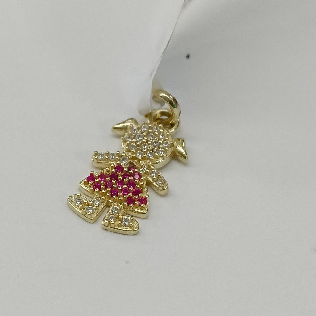 DIJE NIÑA CON CIRCONIAS Y PIEDRAS DE COLOR 10K 1 GR (NUEVO)