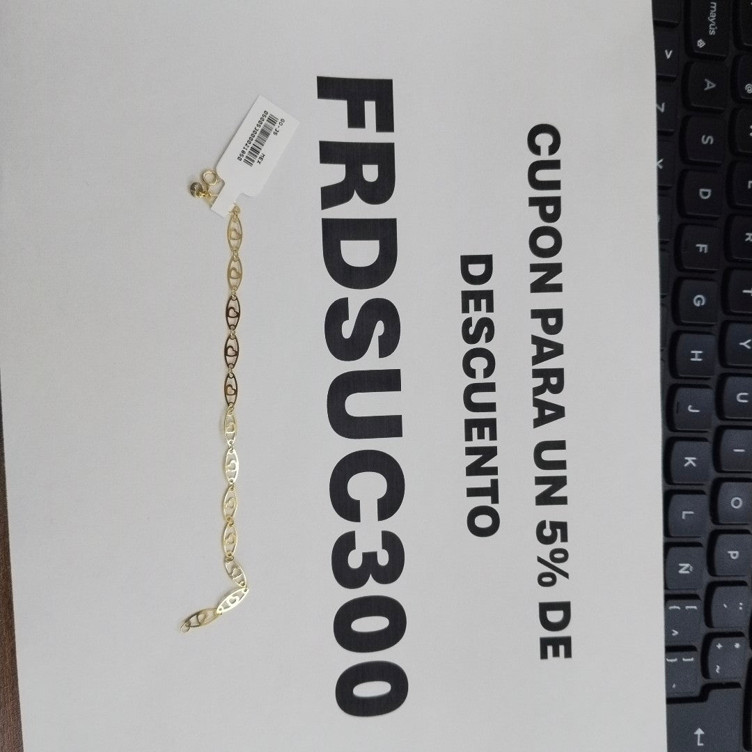 PULSERA TEJIDO ESPECIAL CON CORAZON 14K 18 CM 1.3 GR (NUEVO)