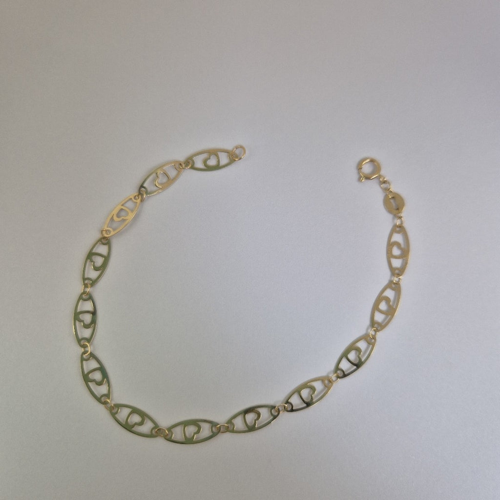 PULSERA TEJIDO ESPECIAL CON CORAZON 14K 18 CM 1.3 GR (NUEVO)