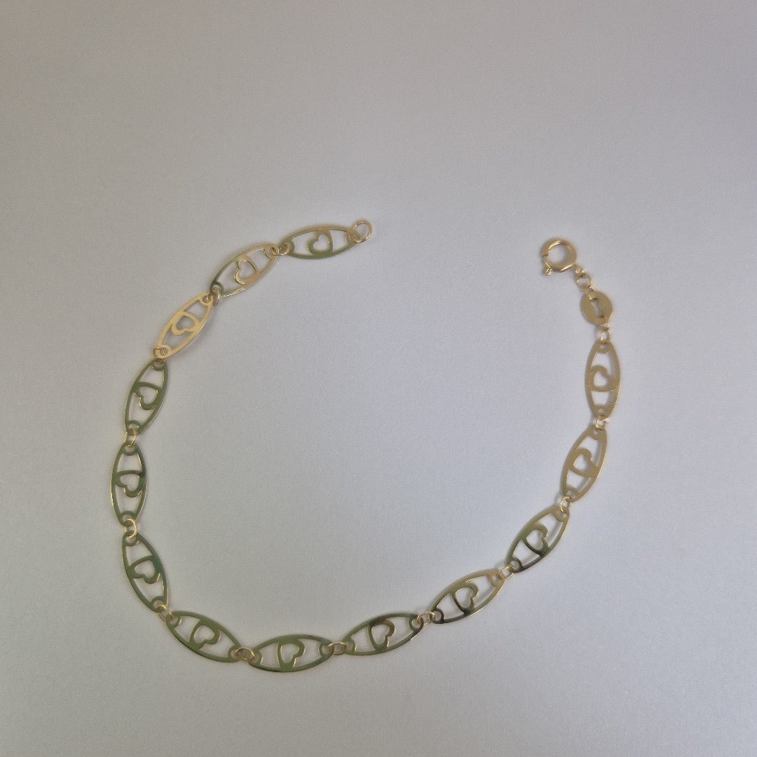 PULSERA TEJIDO ESPECIAL CON CORAZON 14K 18 CM 1.3 GR (NUEVO)