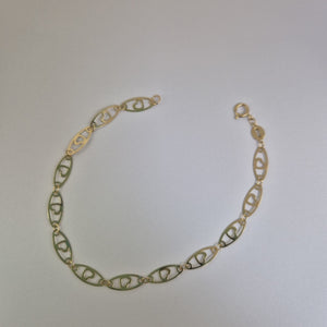 PULSERA TEJIDO ESPECIAL CON CORAZON 14K 18 CM 1.3 GR (NUEVO)