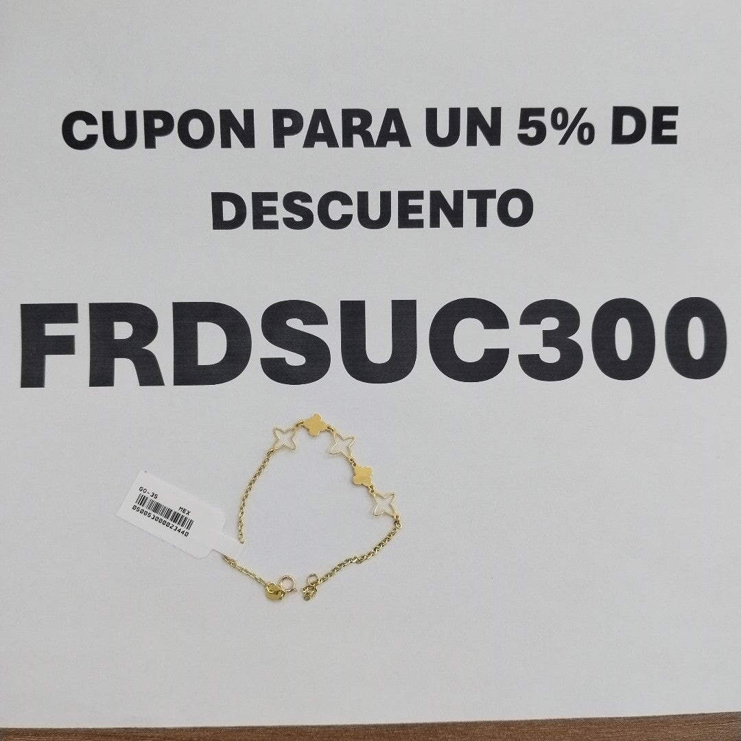 PULSERA TEJIDO ESP CON TREBOL 14K 18 CM 1.5 GR (NUEVO)