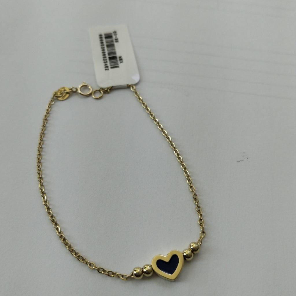 PULSERA TEJIDO ESPECIAL CON FIGURA CORAZON CON ESMALTE AZUL 14K 18 CM 1.9 GR (NUEVO)
