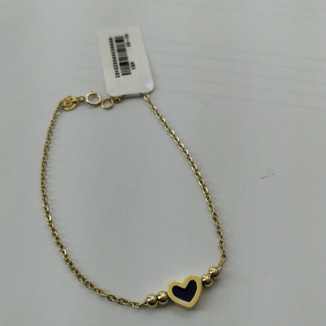 PULSERA TEJIDO ESPECIAL CON FIGURA CORAZON CON ESMALTE AZUL 14K 18 CM 1.9 GR (NUEVO)