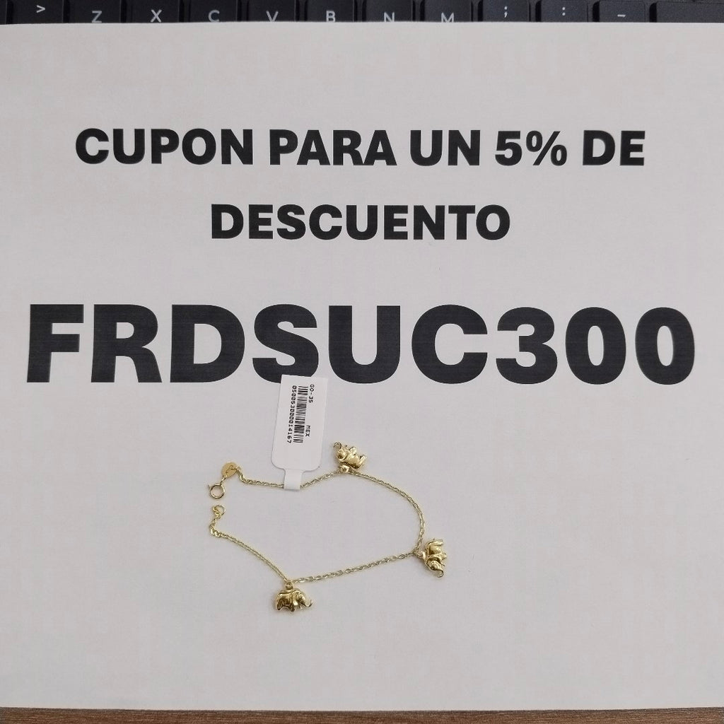 PULSERA ESPECIAL CON DIJES ELEFANTES 10K 18 CM 2.1 GR (NUEVO)