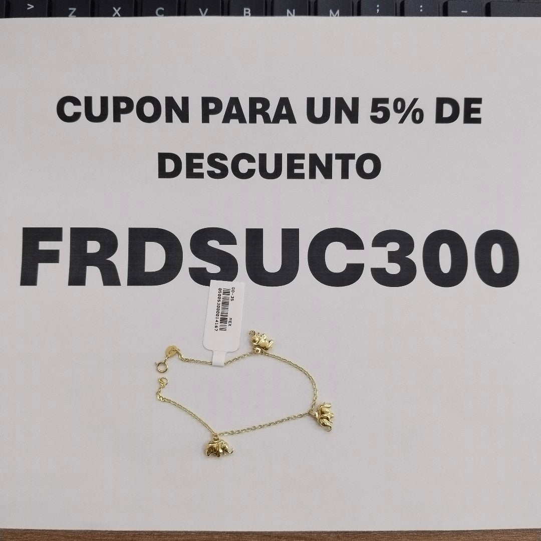 PULSERA ESPECIAL CON DIJES ELEFANTES 10K 18 CM 2.1 GR (NUEVO)