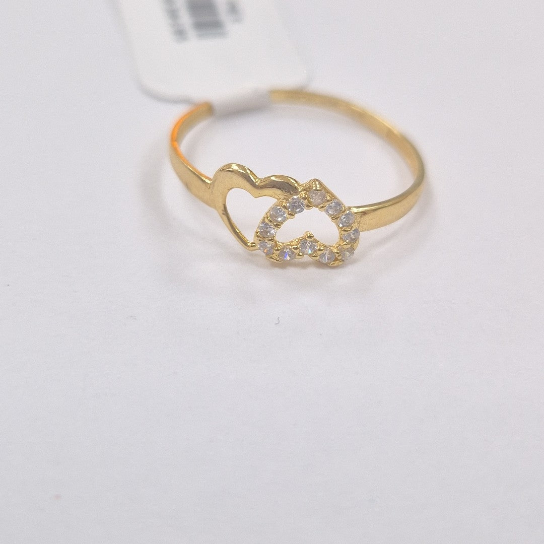 ANILLO ANILLITO CORAZONES UNIDOS C CIRCONIAS 14K 8 TALLA 0.8 GR (NUEVO)