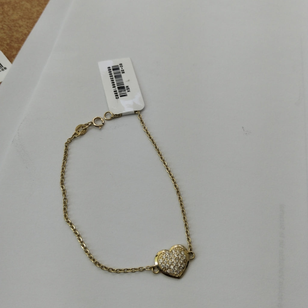 PULSERA TEJIDO ESPECIAL C CORAZON CIRCONIAS 14K 18 CM 2 GR (NUEVO)