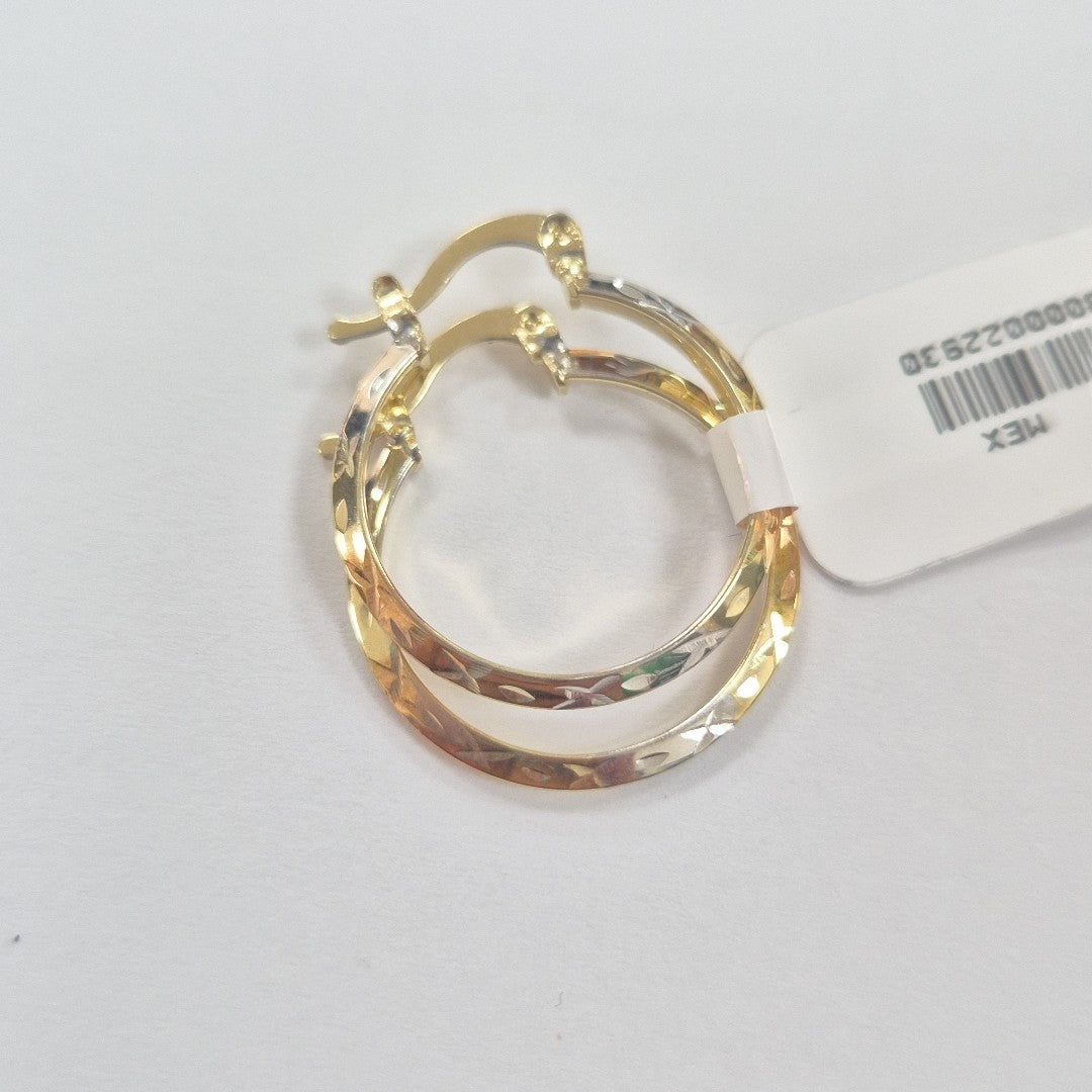 ARETES TEJIDO ARRACADAS BISELADAS COMBINADAS 14K 1.4 GR (NUEVO)