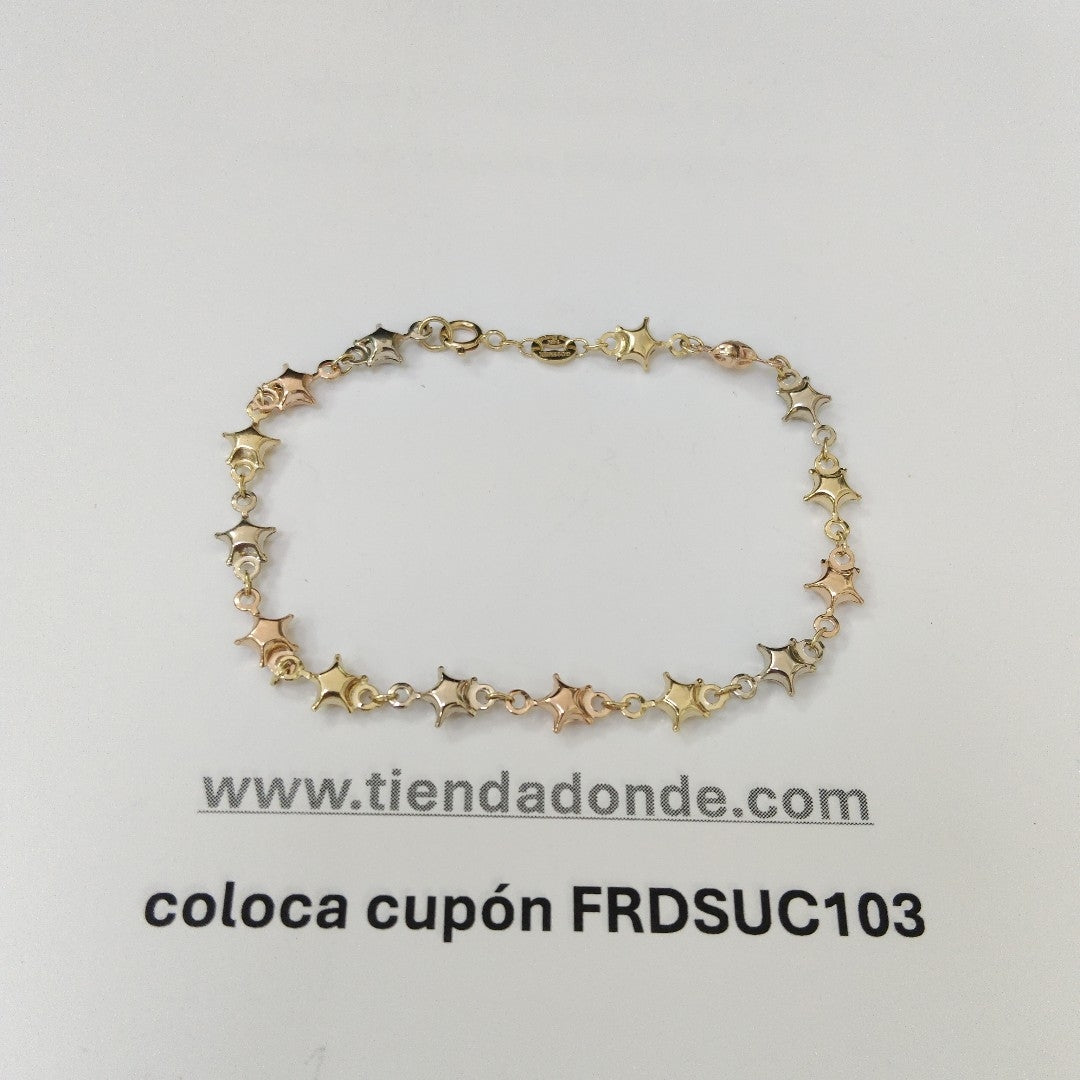PULSERA TEJIDO ESPECIAL ESTRELLAS COMBINADAS 14K 18 CM 2.3 GR (NUEVO)