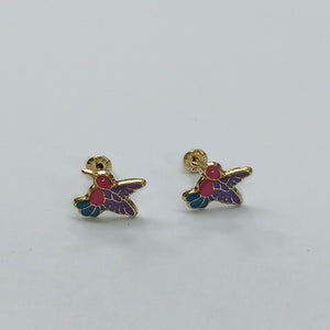 BROQUELES BROQUEL FIG COLIBRI ESMALTE ROSA 14K 0.2138 GR (NUEVO)