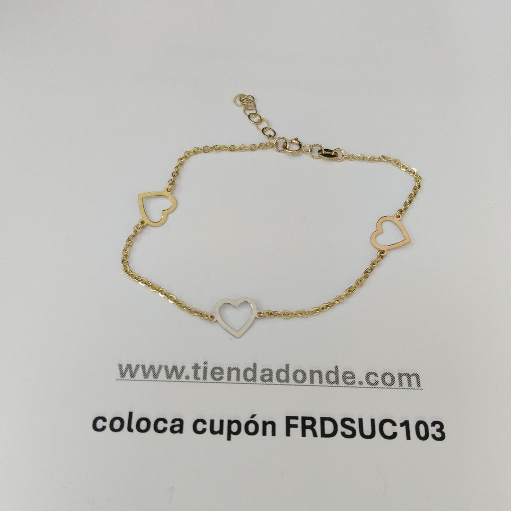 PULSERA ESPECIAL CON CORAZONES CONBINADOS 14K 18 CM 1.7 GR (NUEVO)