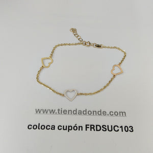 PULSERA ESPECIAL CON CORAZONES CONBINADOS 14K 18 CM 1.7 GR (NUEVO)