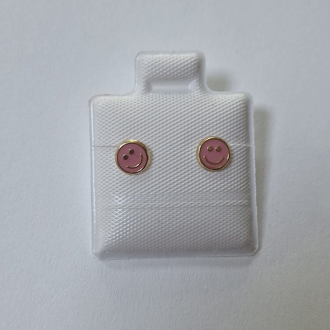 BROQUELES BROQUEL FIG SONRISA ESMALTE ROSA 14K 0.1696 GR (NUEVO)