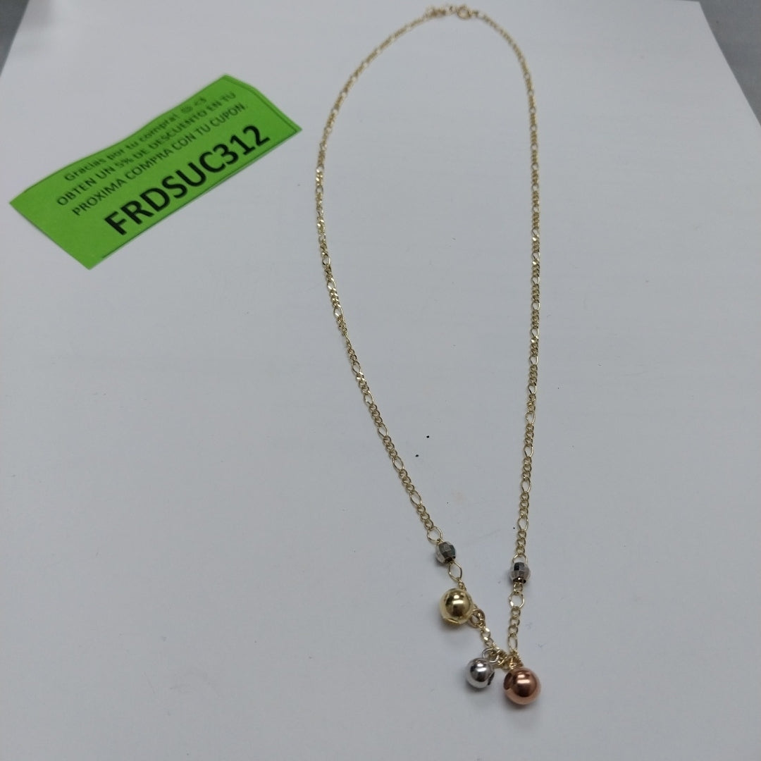 CADENA GARGANTILLA 3X1 CON ESFERAS COMBINADAS 14K 45 CM 3.1 GR (NUEVO)