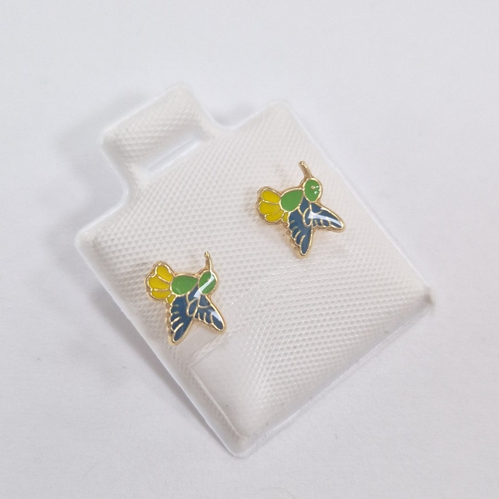 BROQUELES BROQUEL FIG COLIBRI ESMALTE VERDE 14K 0.2138 GR (NUEVO)