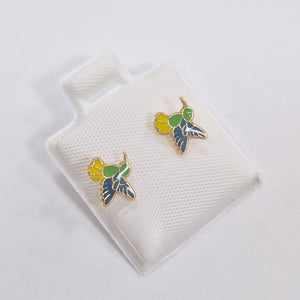 BROQUELES BROQUEL FIG COLIBRI ESMALTE VERDE 14K 0.2138 GR (NUEVO)