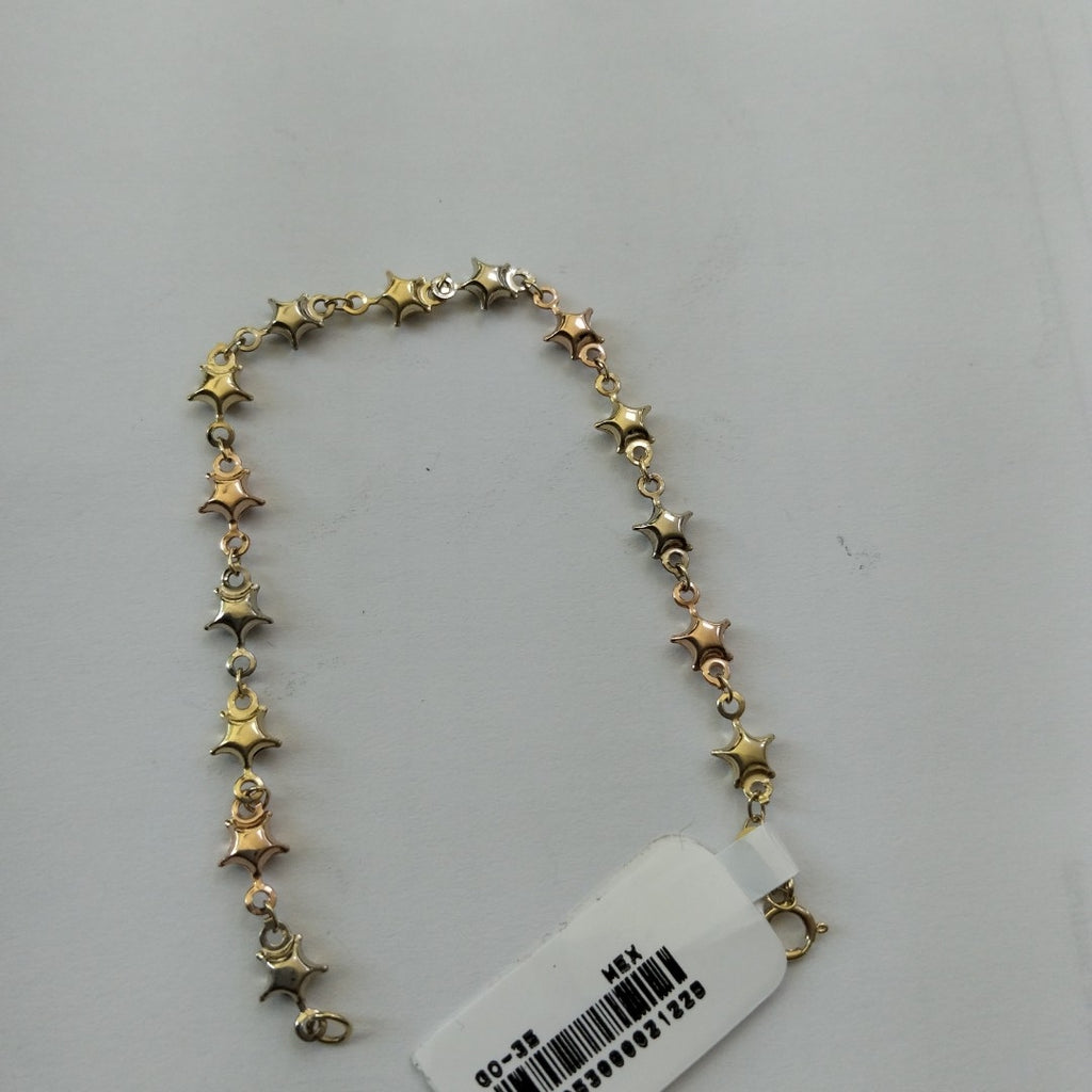 PULSERA TEJIDO ESPECIAL ESTRELLAS COMBINADAS 14K 18 CM 2.1 GR (NUEVO)