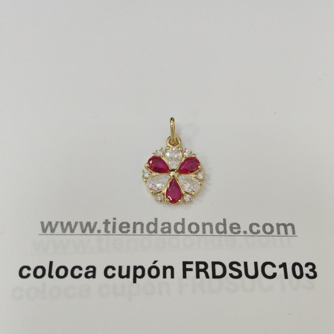 DIJE FLOR CIRCONIAS Y PIEDRAS DE COLOR 14K 2.8 GR (NUEVO)
