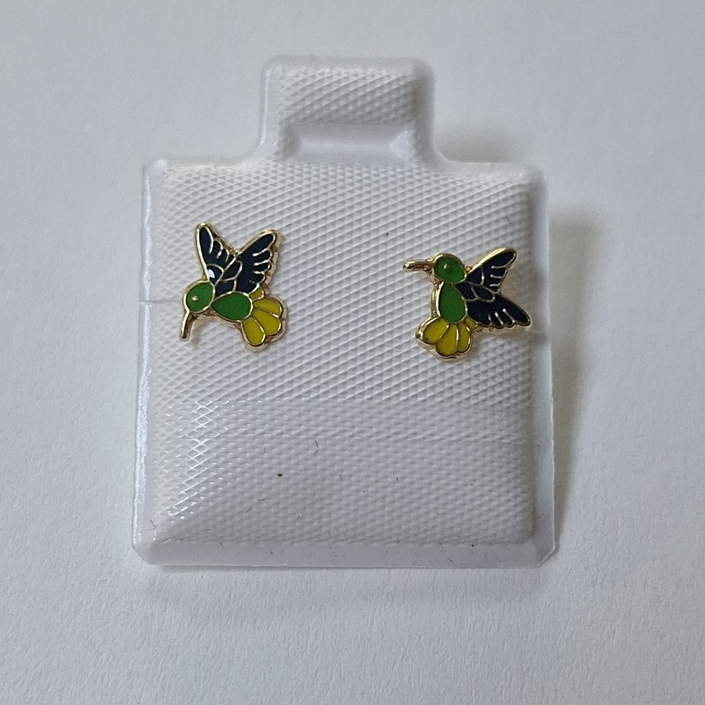 BROQUELES BROQUEL FIG COLIBRI ESMALTE VERDE 14K 0.2138 GR (NUEVO)