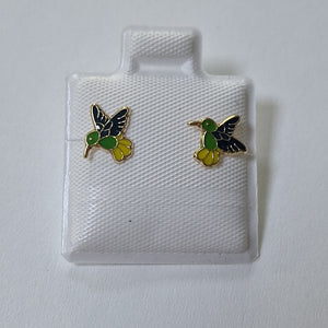 BROQUELES BROQUEL FIG COLIBRI ESMALTE VERDE 14K 0.2138 GR (NUEVO)