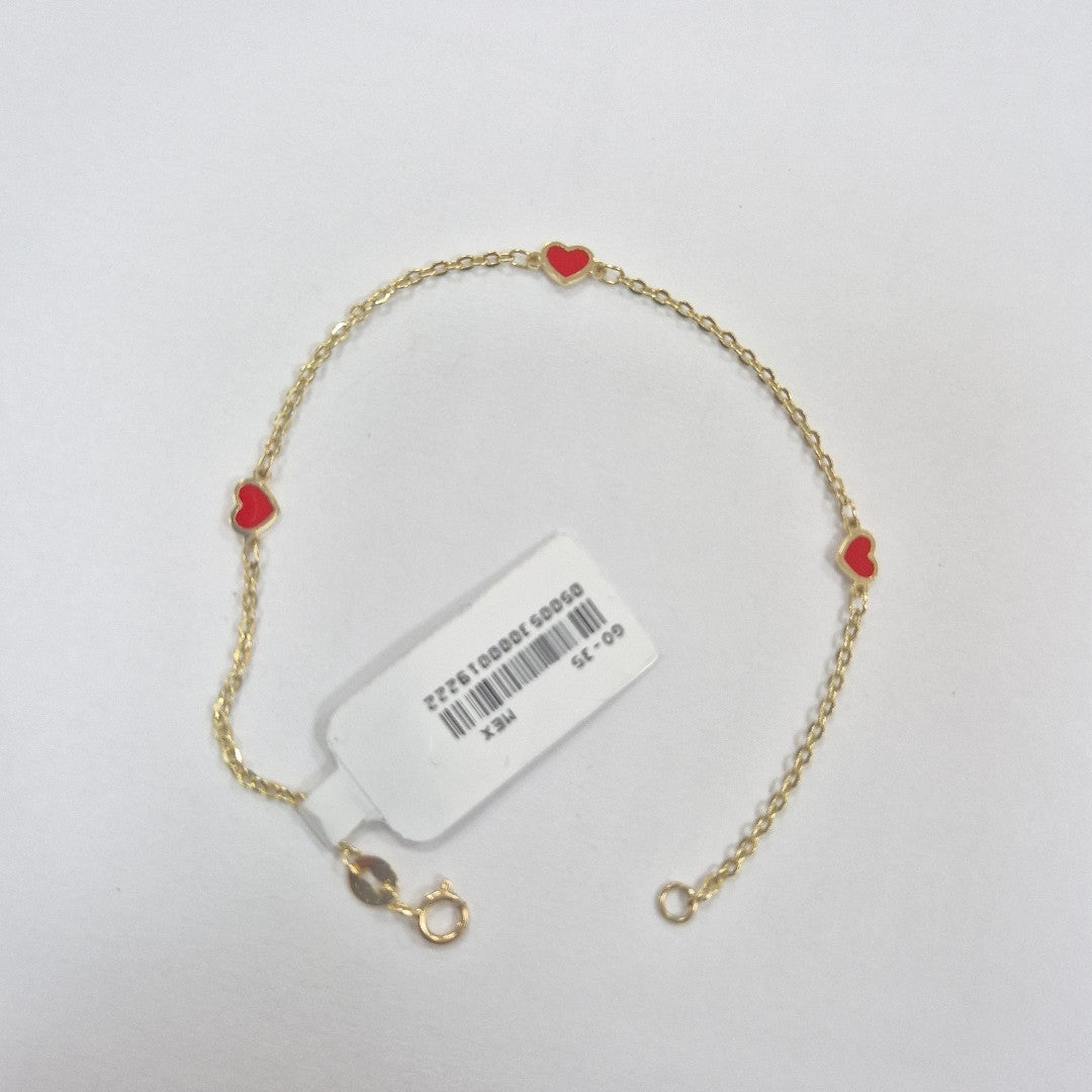 PULSERA ESPECIAL CON CORAZONES 14K 18 CM 1.4 GR (NUEVO)