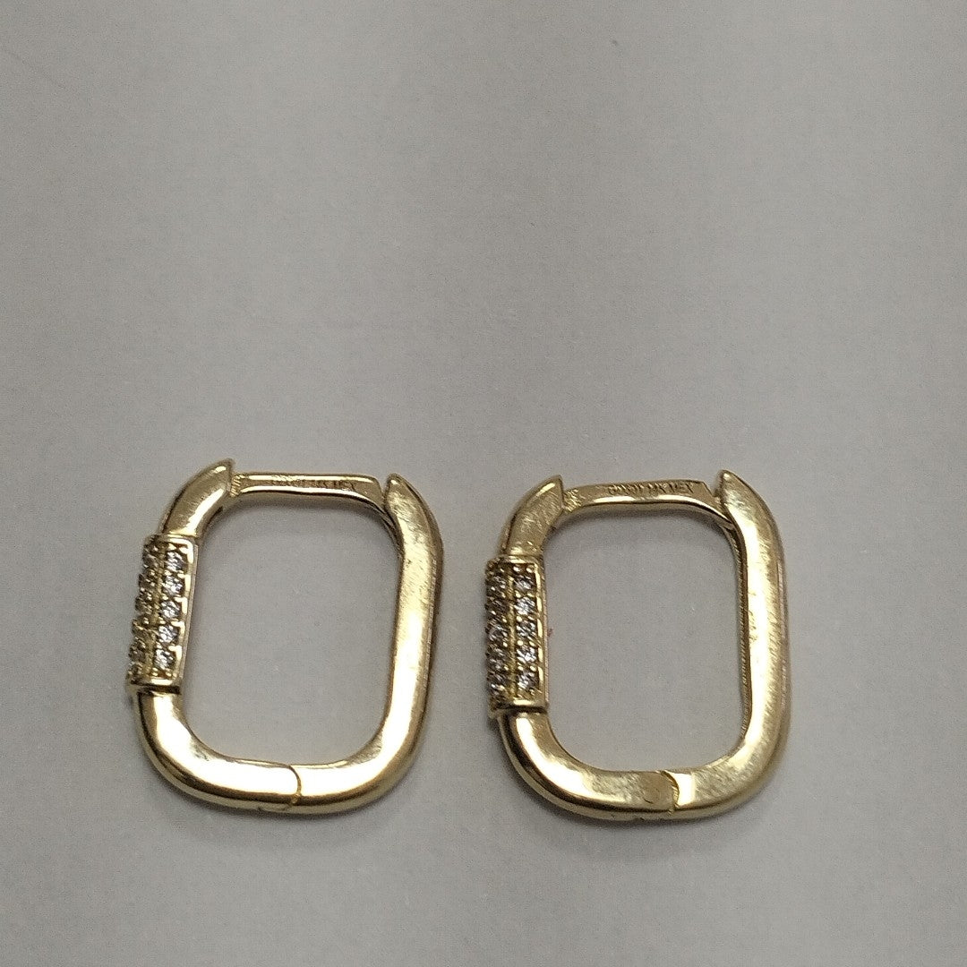 ARETES HUGGIES OVALADA C CIRCONIAS 14K 2.4 GR (NUEVO)