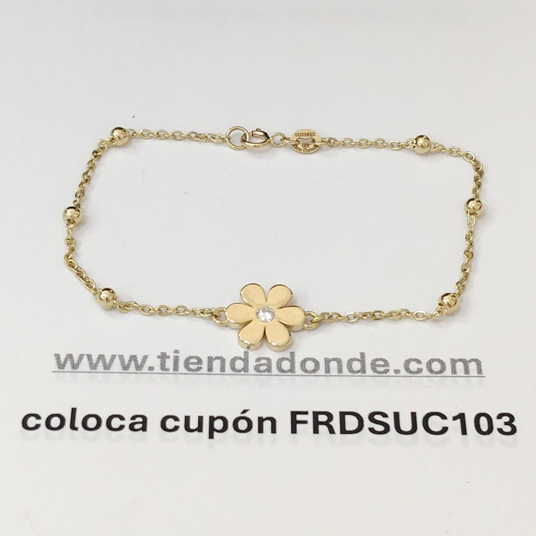 PULSERA TEJIDO ESPECIAL FLOR CON CIRCONIA 14K 18 CM 2.7 GR (NUEVO)