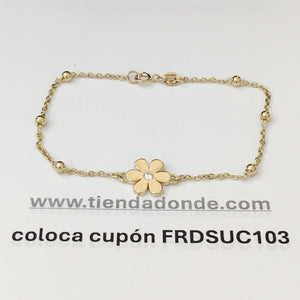 PULSERA TEJIDO ESPECIAL FLOR CON CIRCONIA 14K 18 CM 2.7 GR (NUEVO)