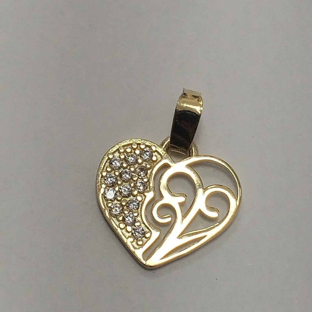 DIJE TEJIDO CORAZON CON CIRCONIAS Y ARBOL DE LA VIDA 14K 0.9 GR (NUEVO)
