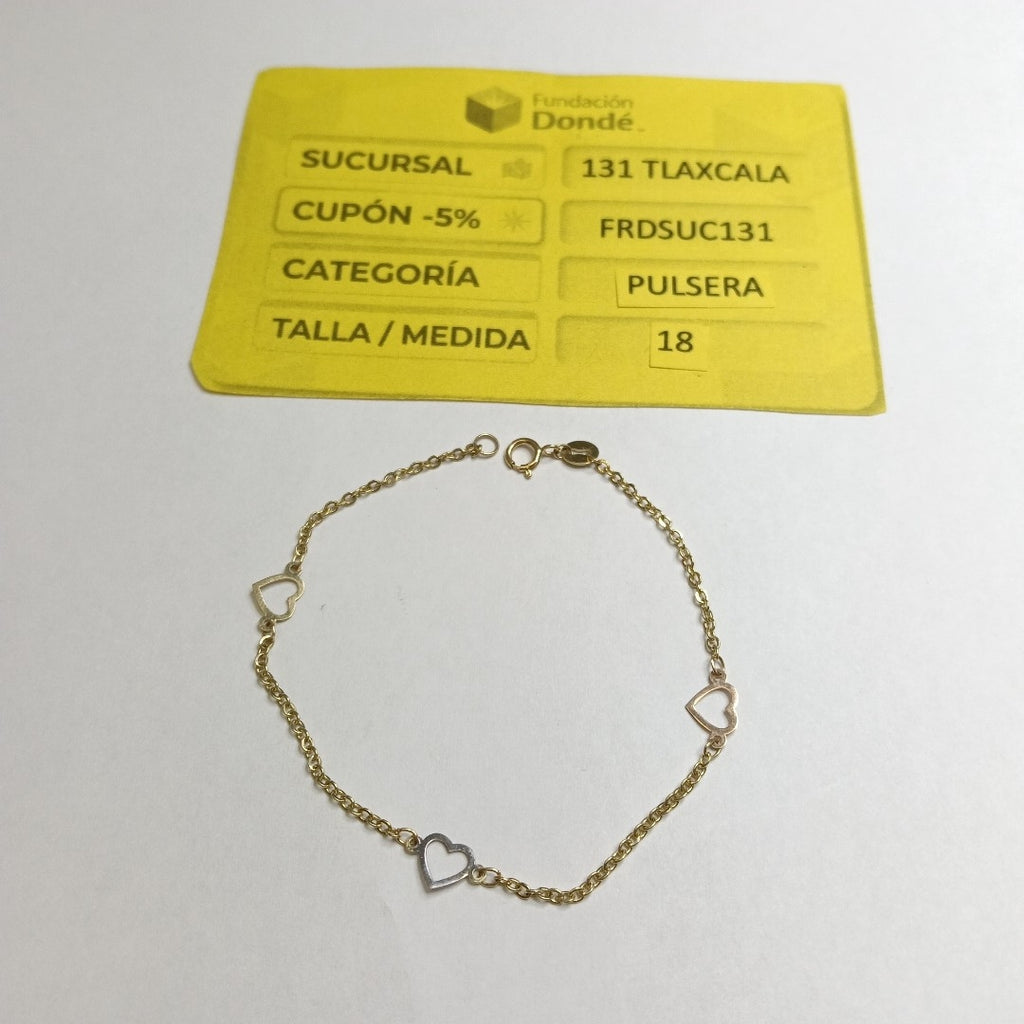 PULSERA ESPECIAL CON CORAZONES 14K 18 CM 1.3 GR (NUEVO)