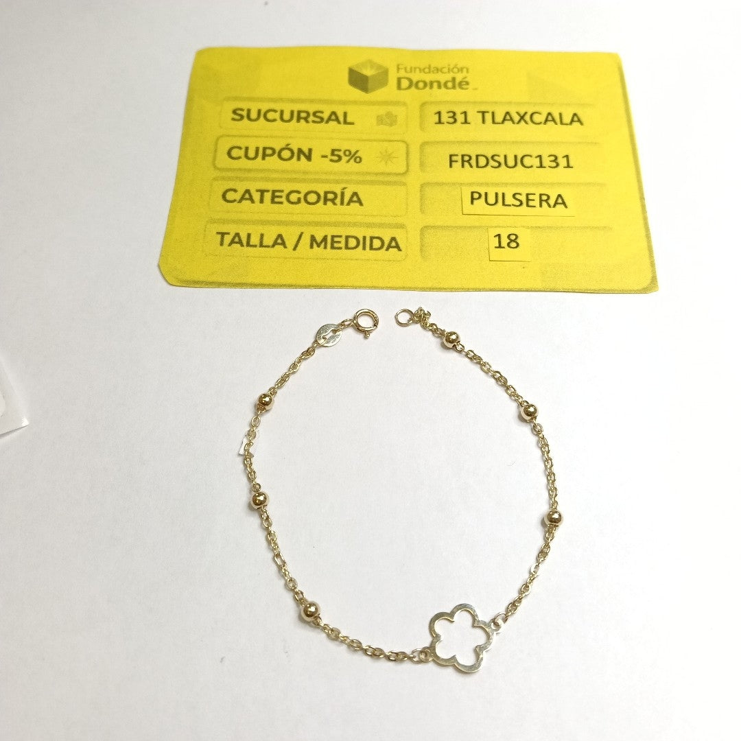 PULSERA TEJIDO ESPECIAL CON FLOR 14K 18 CM 1.6 GR (NUEVO)