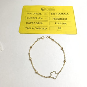 PULSERA TEJIDO ESPECIAL CON FLOR 14K 18 CM 1.6 GR (NUEVO)