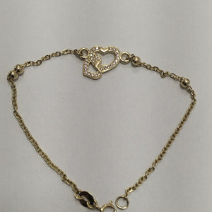 PULSERA TEJIDO ESPECIAL CORAZONES CON CIRCONIAS 14K 18 CM 2.3 GR (NUEVO)